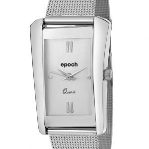 epoch analogue square silver dial metal strap watches for women and